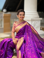 Vedant Vastram Soft Litchi Silk Paithani Jacquard Saree - Magenta