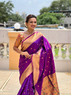 Vedant Vastram Soft Litchi Silk Paithani Jacquard Saree - Magenta