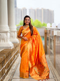Vedant Vastram Soft Litchi Silk Paithani Jacquard Saree - Mustard