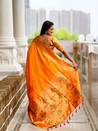 Vedant Vastram Soft Litchi Silk Paithani Jacquard Saree - Mustard
