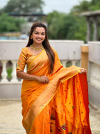 Vedant Vastram Soft Litchi Silk Paithani Jacquard Saree - Mustard