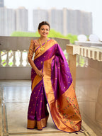 Vedant Vastram Soft Litchi Silk Paithani Jacquard Saree - Purple