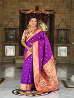 Vedant Vastram Soft Litchi Silk Paithani Jacquard Saree - Purple