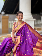 Vedant Vastram Soft Litchi Silk Paithani Jacquard Saree - Purple