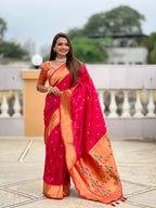 Vedant Vastram Soft Litchi Silk Paithani Jacquard Saree - Pink
