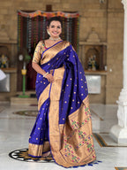 Vedant Vastram Soft Litchi Silk Paithani Jacquard Saree - Violet