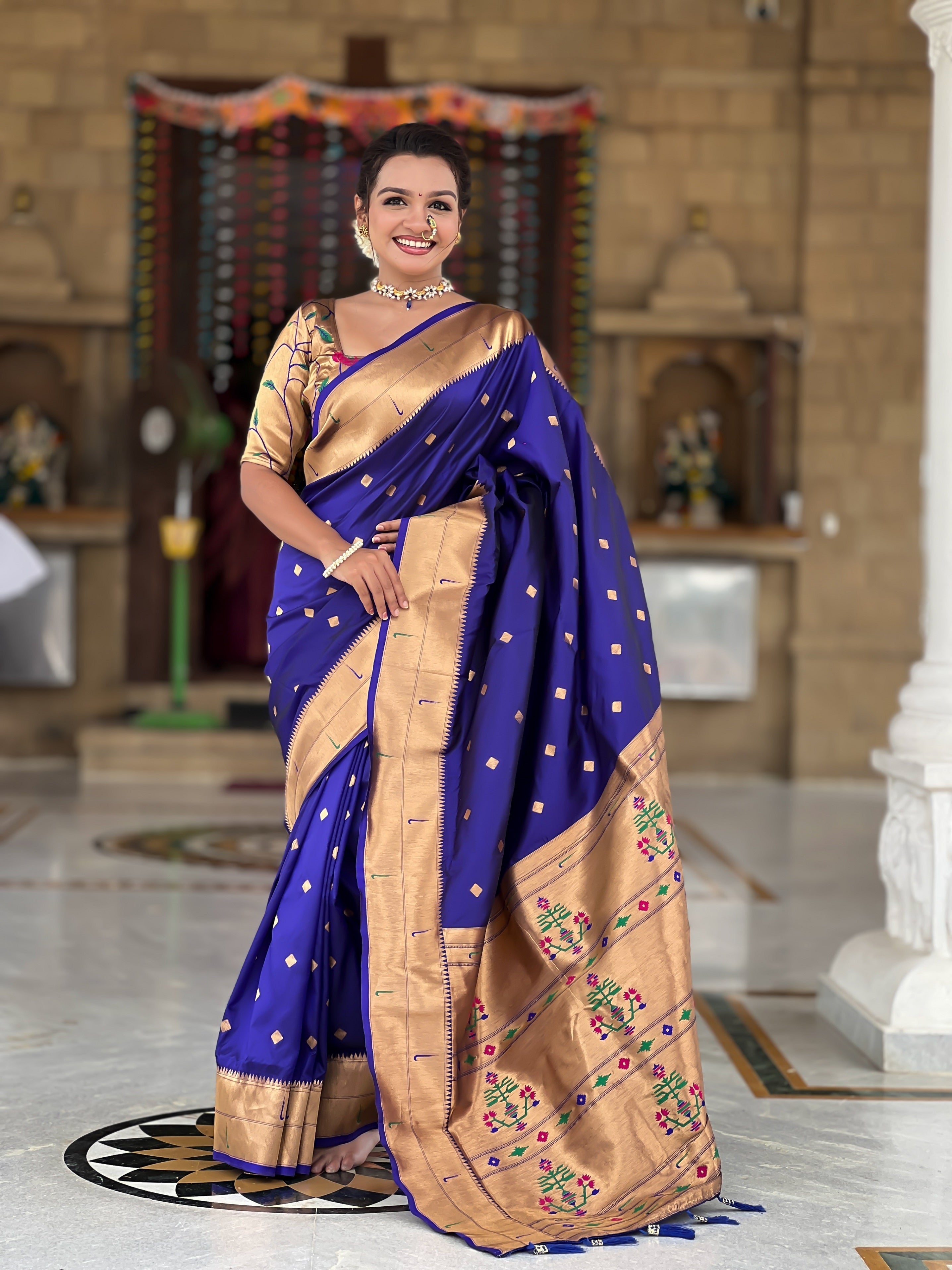 Vedant Vastram Soft Litchi Silk Paithani Jacquard Saree - Violet