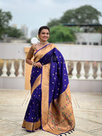 Vedant Vastram Soft Litchi Silk Paithani Jacquard Saree - Violet