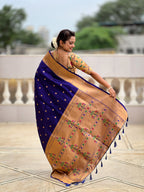 Vedant Vastram Soft Litchi Silk Paithani Jacquard Saree - Violet