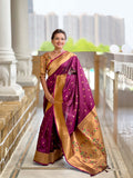 Vedant Vastram Soft Litchi Silk Paithani Jacquard Saree - Wine