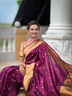 Vedant Vastram Soft Litchi Silk Paithani Jacquard Saree - Wine