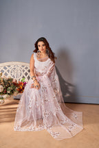 Teeya Creation Baby Pink Color Butterfly Net Heavy Work Saree