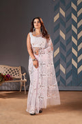 Teeya Creation Baby Pink Color Butterfly Net Heavy Work Saree