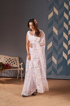 Teeya Creation Baby Pink Color Butterfly Net Heavy Work Saree