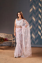 Teeya Creation Baby Pink Color Butterfly Net Heavy Work Saree
