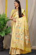 Anaita Cream Woven Design Pure Silk Banarasi Saree With Blouse - Distacart