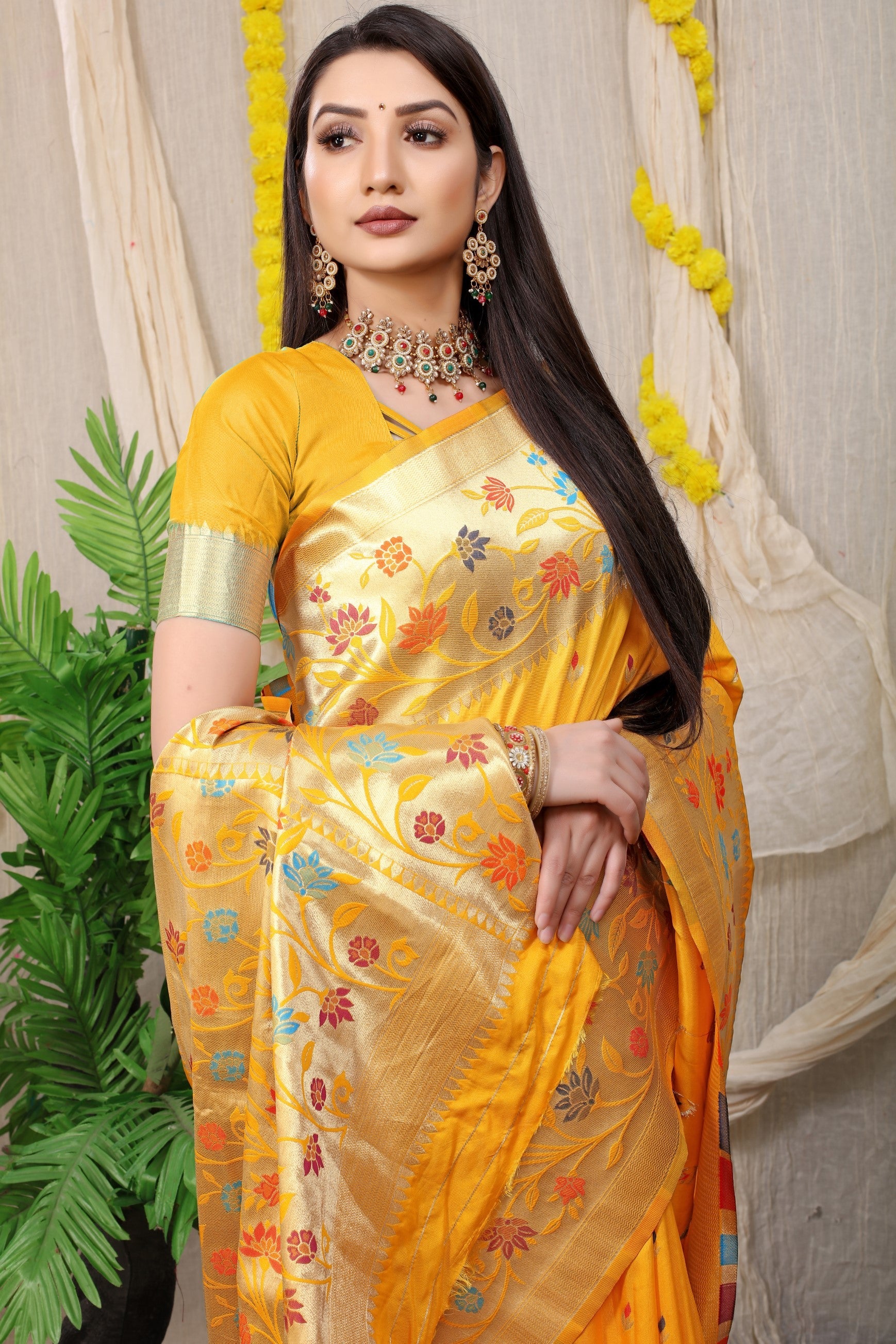 Anaita Mustard Woven Design Pure Silk Banarasi Saree With Blouse - Distacart