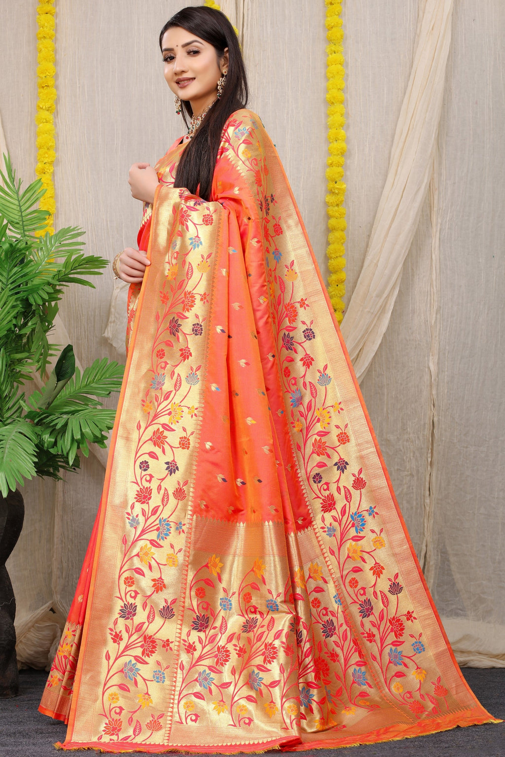 Anaita Peach Woven Design Pure Silk Banarasi Saree With Blouse - Distacart
