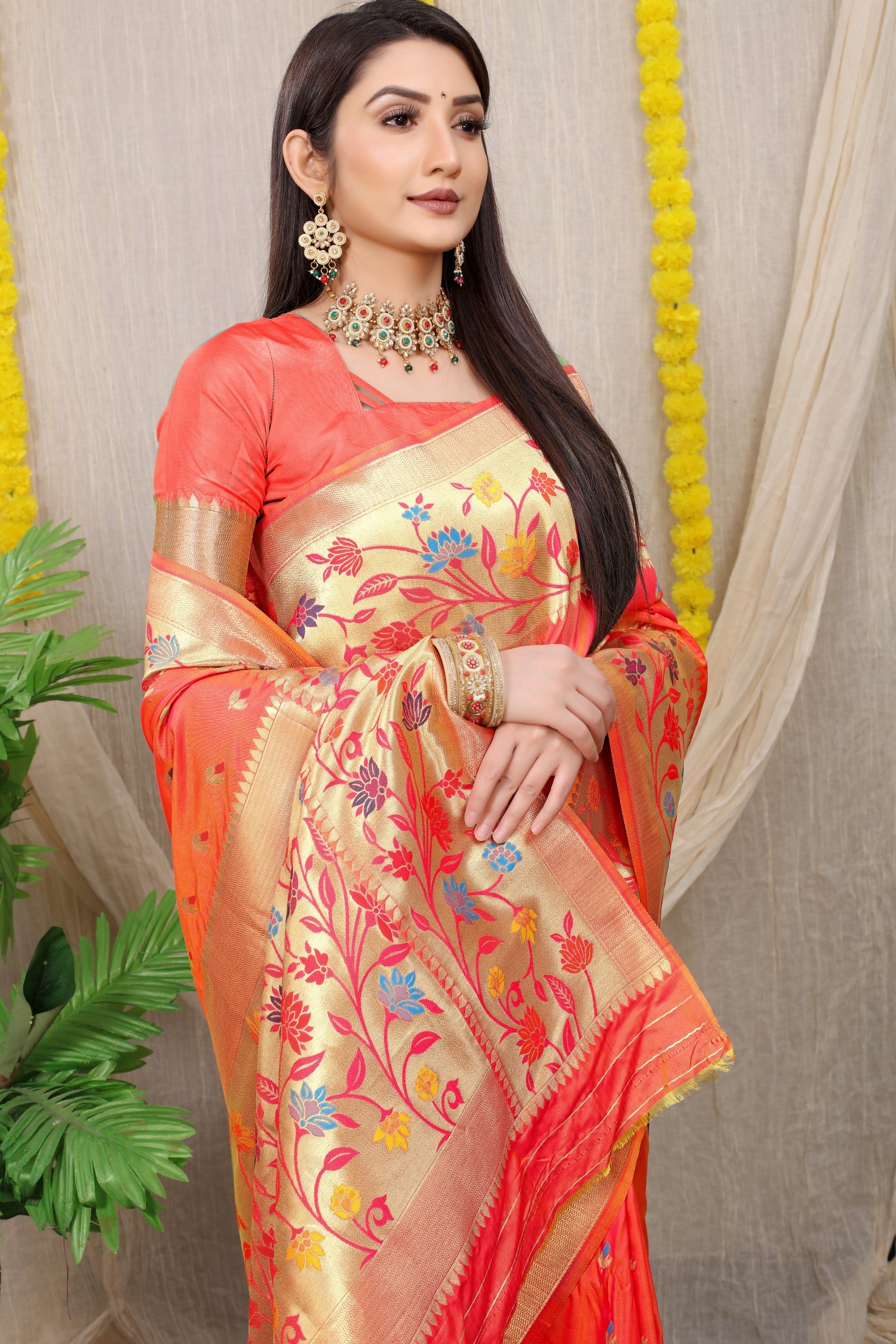 Anaita Peach Woven Design Pure Silk Banarasi Saree With Blouse - Distacart