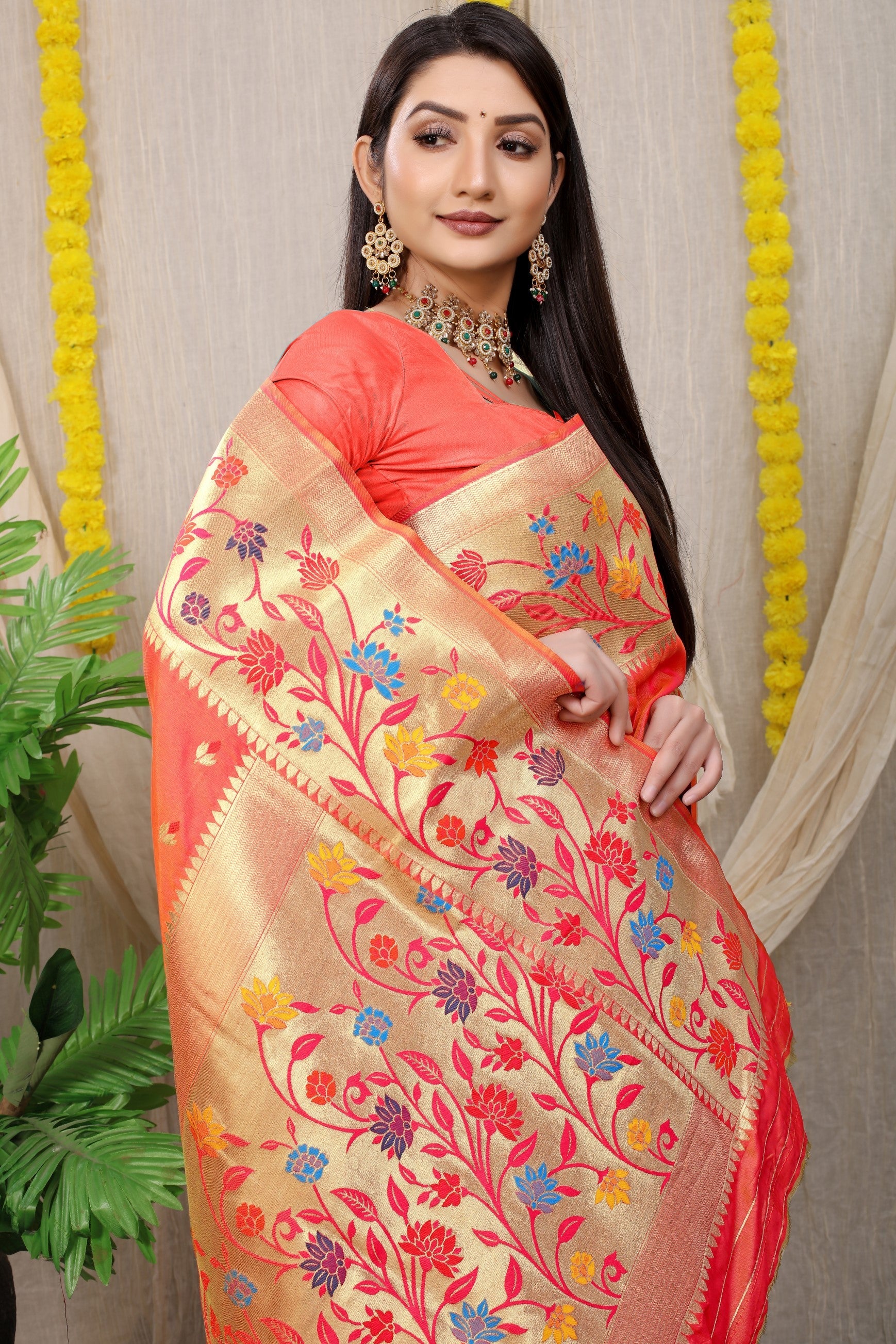 Anaita Peach Woven Design Pure Silk Banarasi Saree With Blouse - Distacart