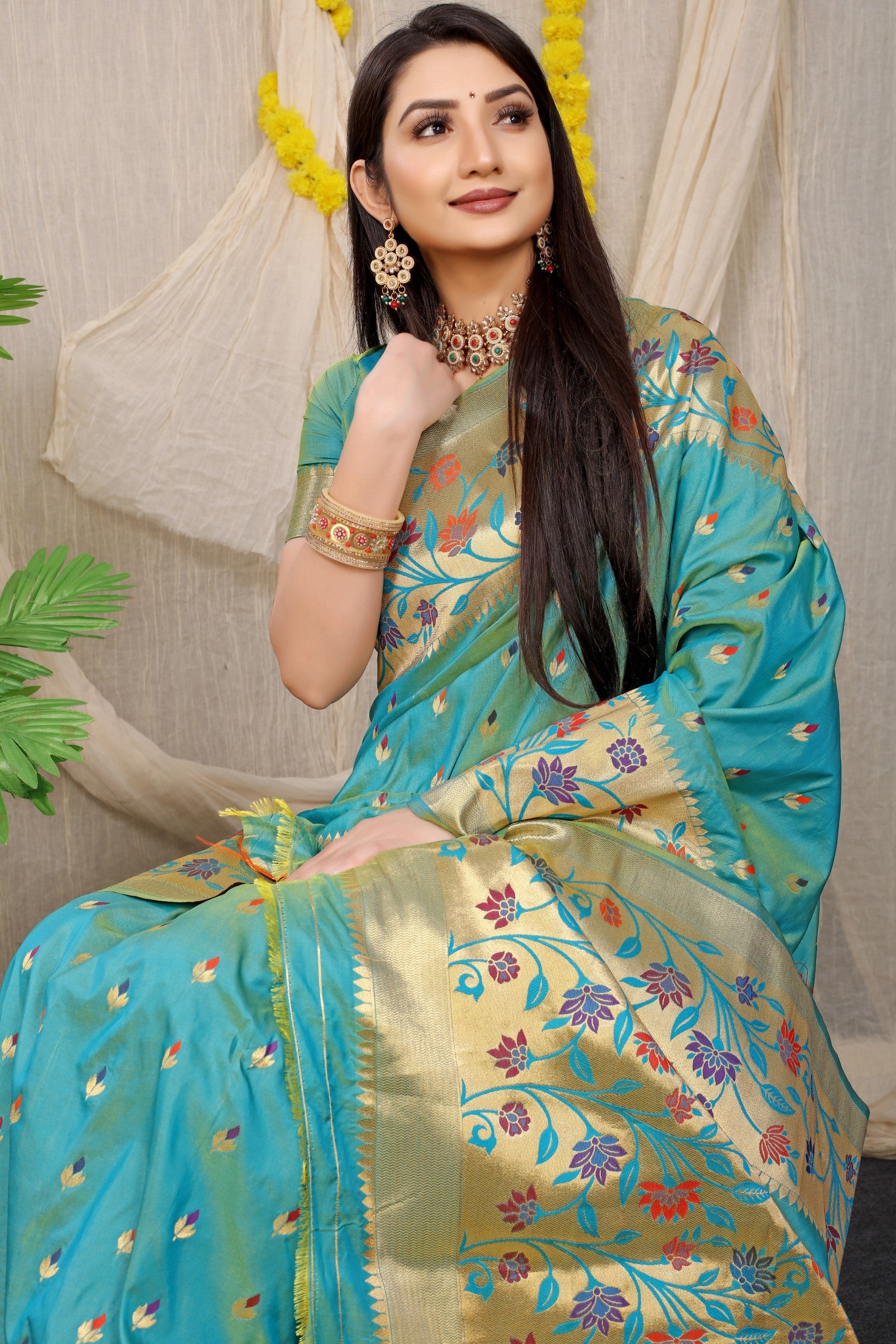 Anaita Sky Woven Design Pure Silk Banarasi Saree With Blouse - Distacart