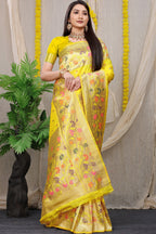 Anaita Yellow Woven Design Pure Silk Banarasi Saree With Blouse - Distacart
