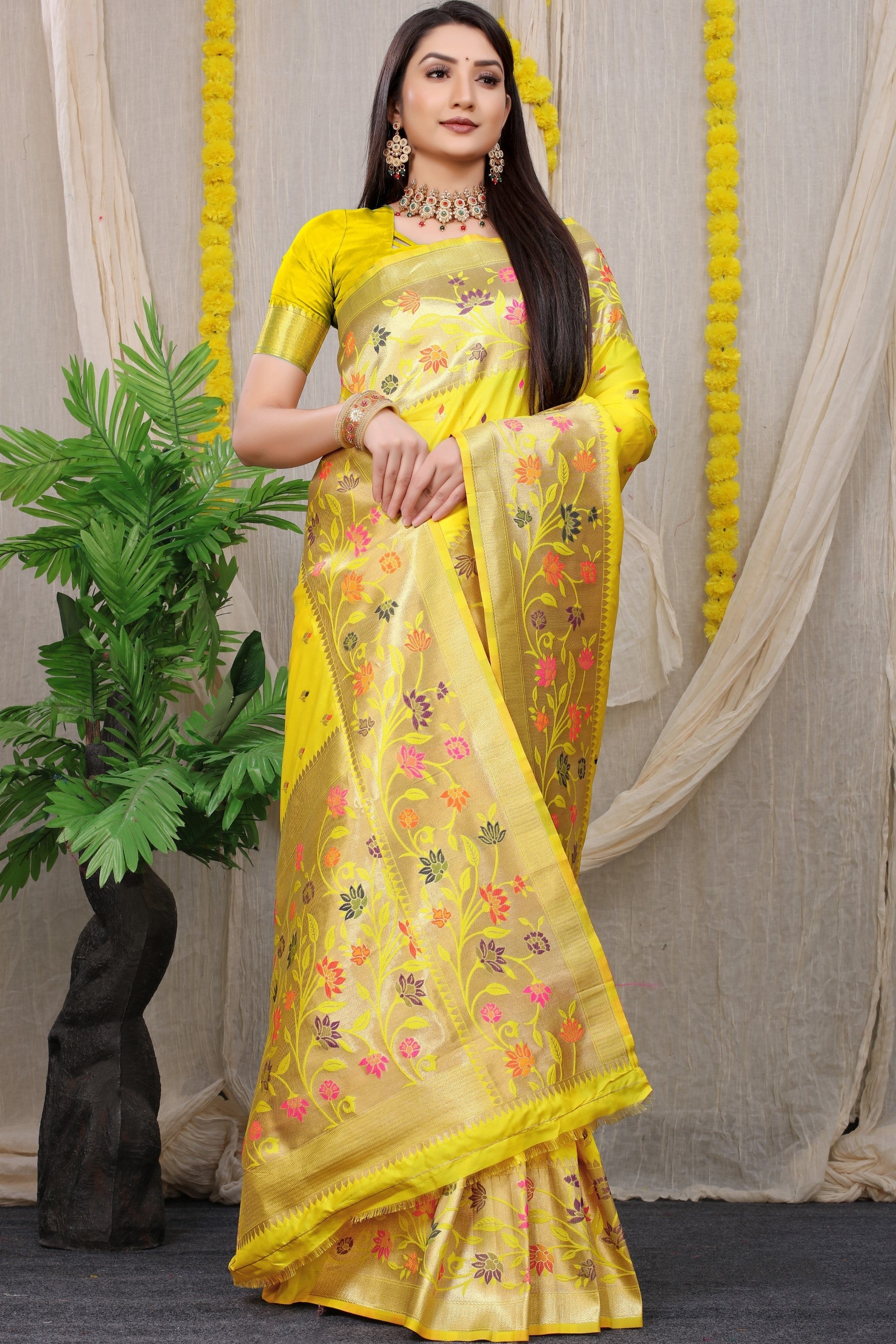 Anaita Yellow Woven Design Pure Silk Banarasi Saree With Blouse - Distacart