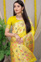 Anaita Yellow Woven Design Pure Silk Banarasi Saree With Blouse - Distacart