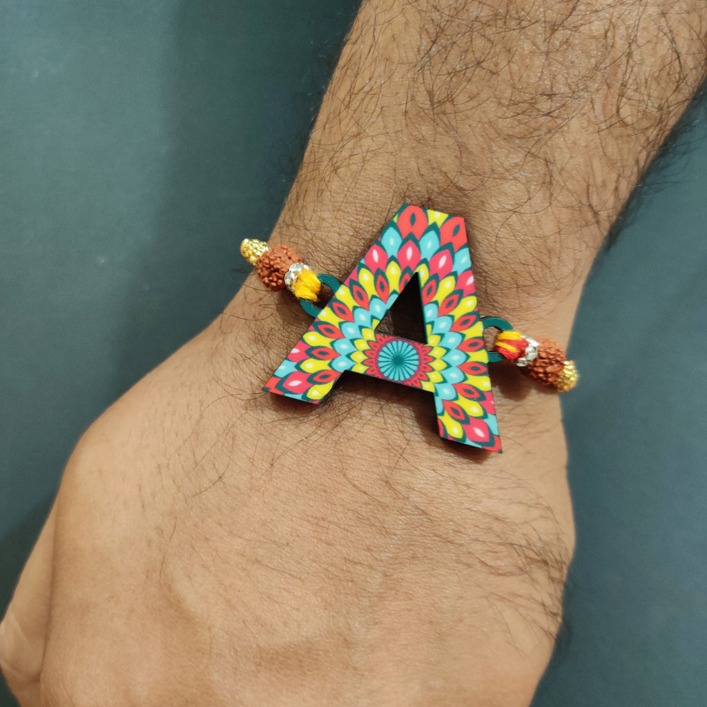 Indianvibez Alphabet A Wooden Rakhi - Kids Rakhi