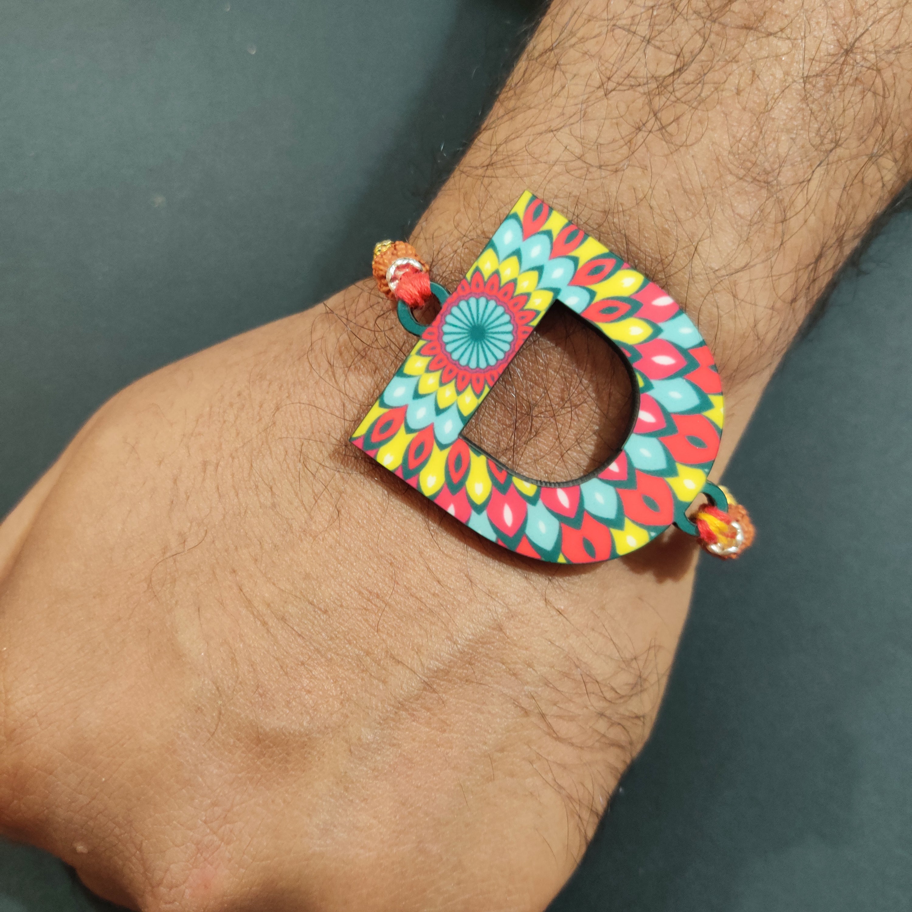 Indianvibez Alphabet D Wooden Rakhi - Kids Rakhi