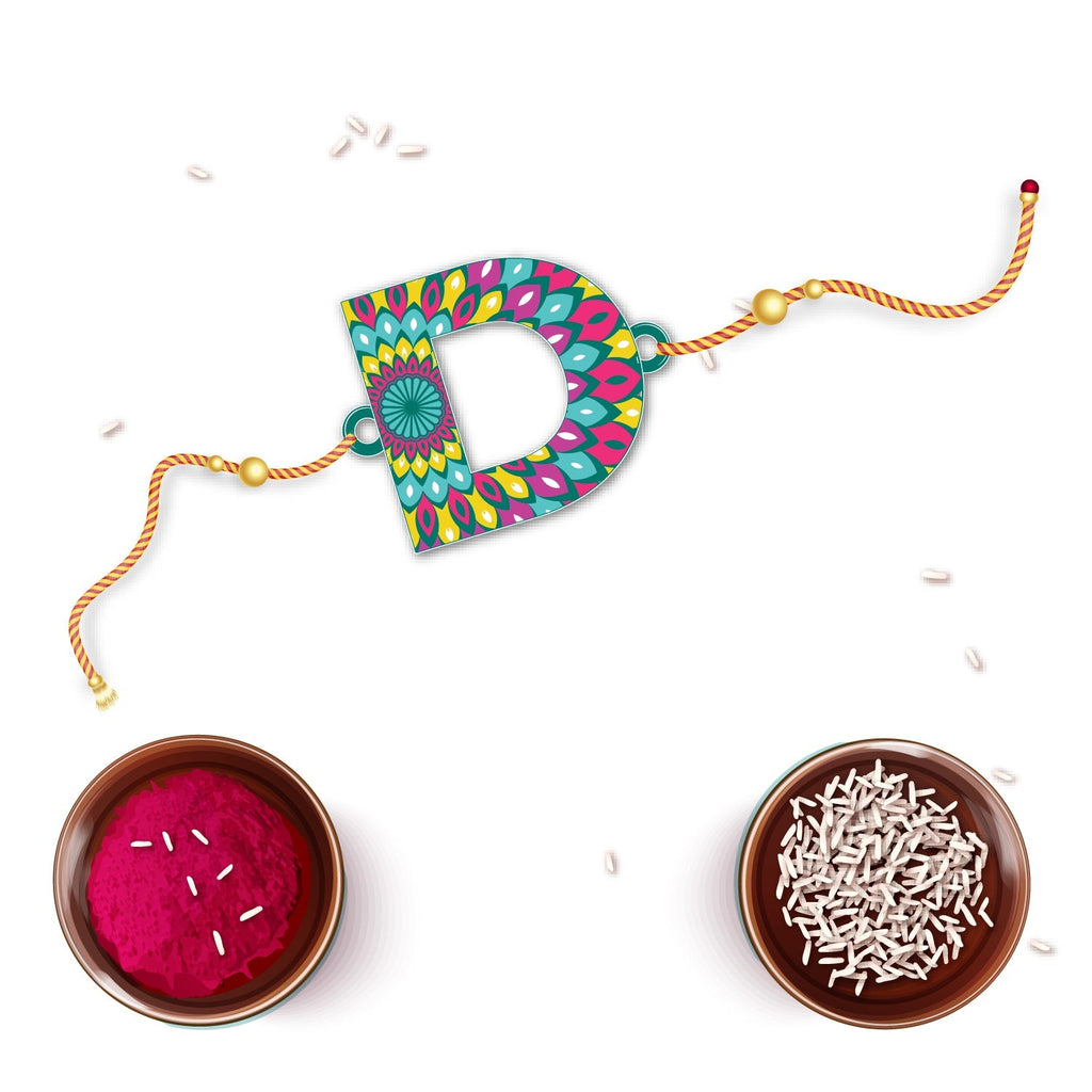 Indianvibez Alphabet D Wooden Rakhi - Kids Rakhi