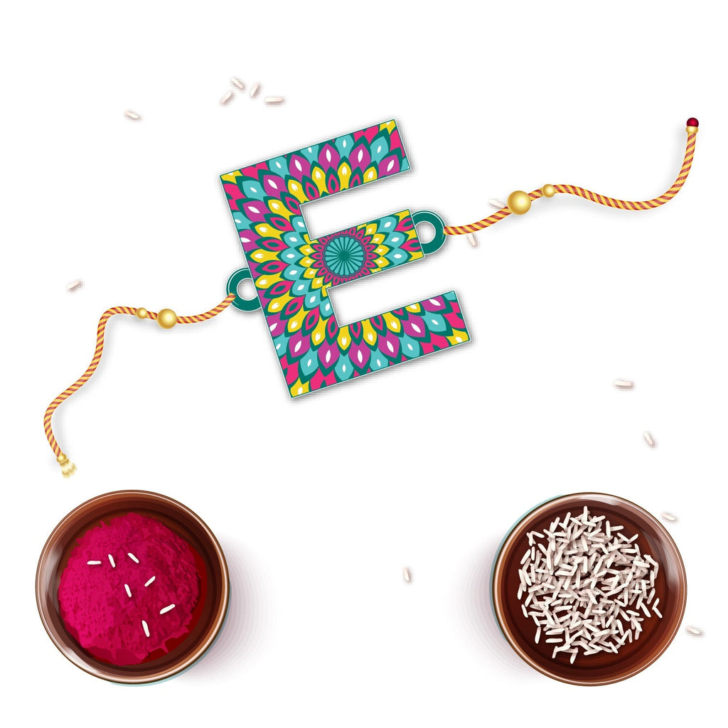 Indianvibez Alphabet E Wooden Rakhi - Kids Rakhi