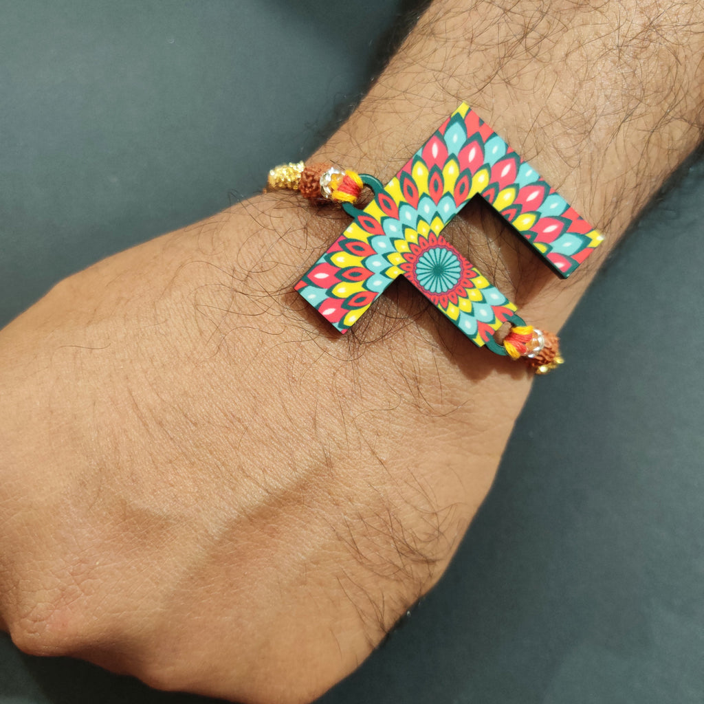 Indianvibez Alphabet F Wooden Rakhi - Kids Rakhi