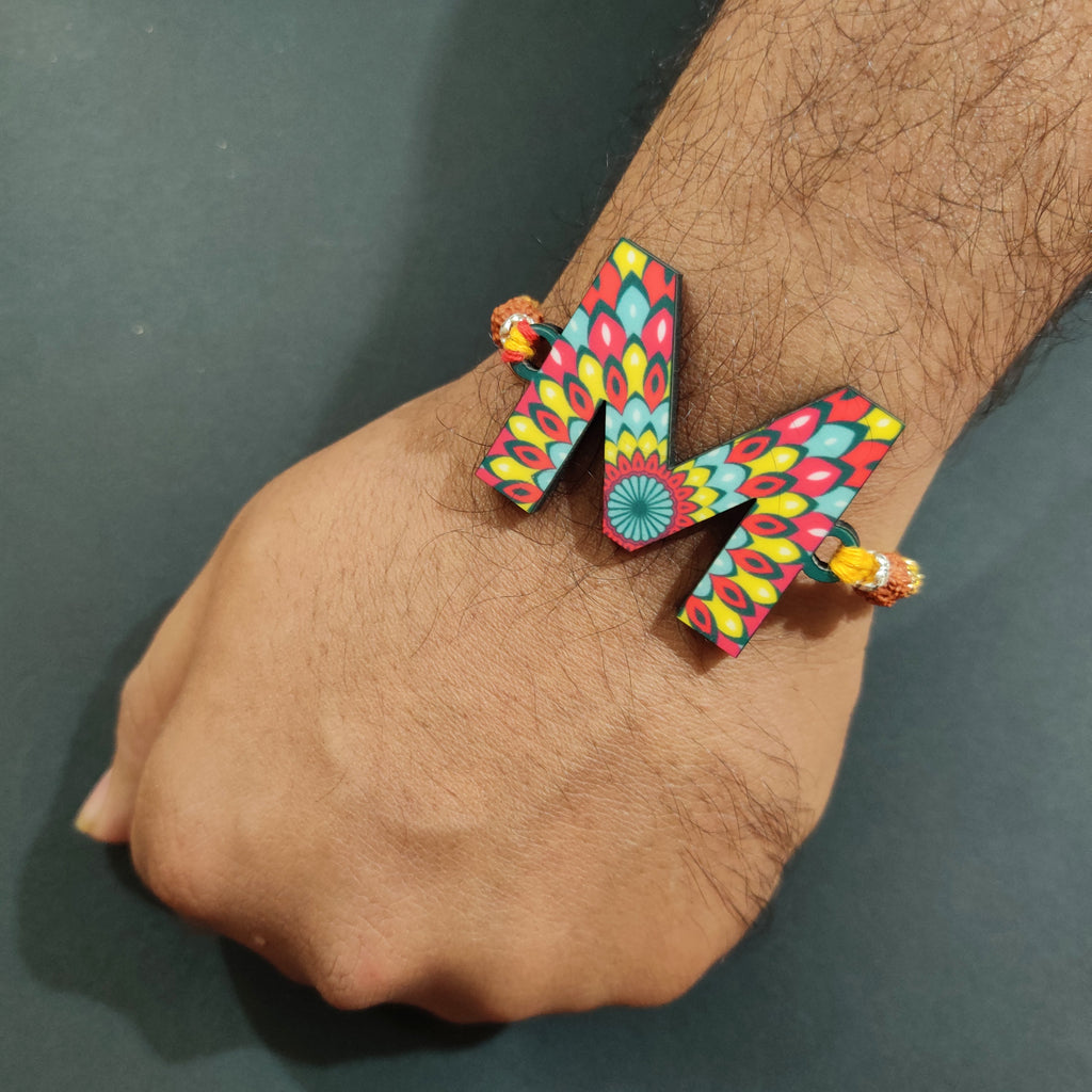 Indianvibez Alphabet M Wooden Rakhi - Kids Rakhi
