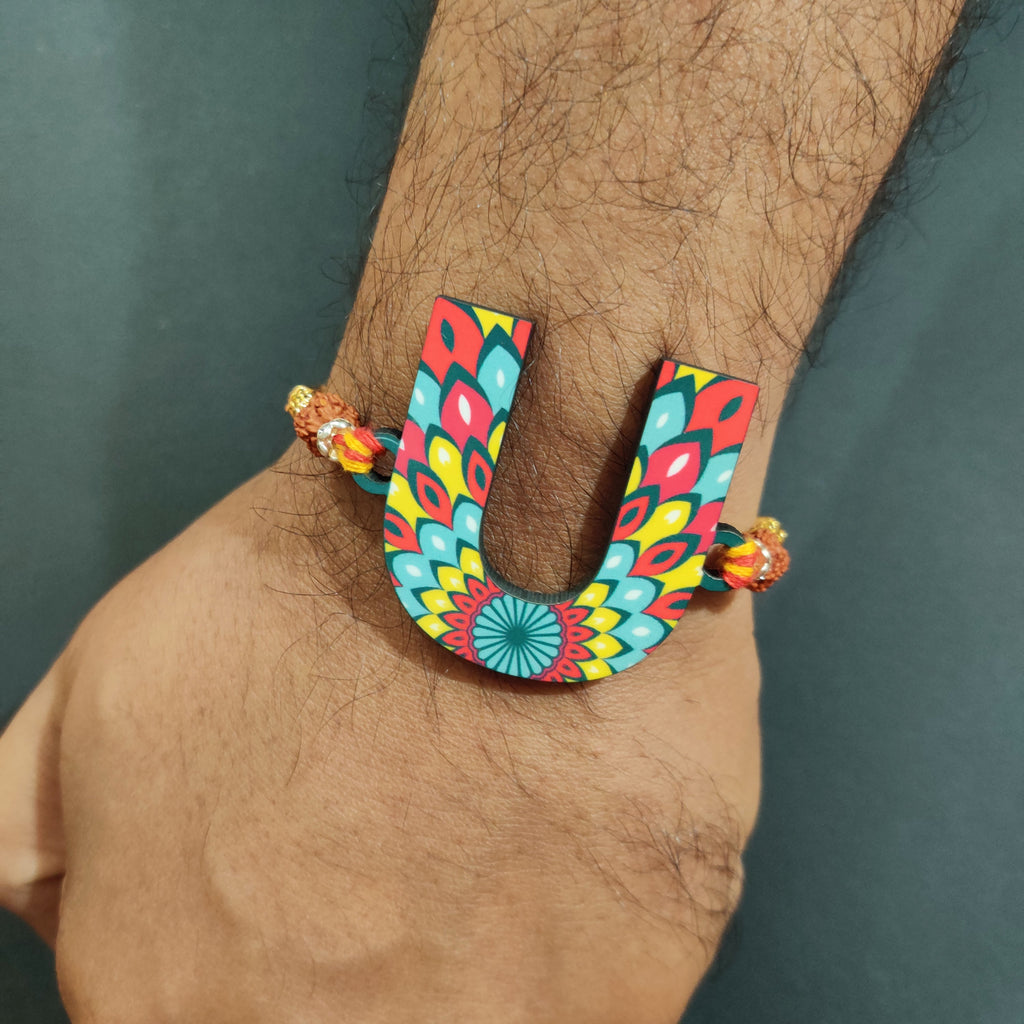 Indianvibez Alphabet U Wooden Rakhi - Kids Rakhi
