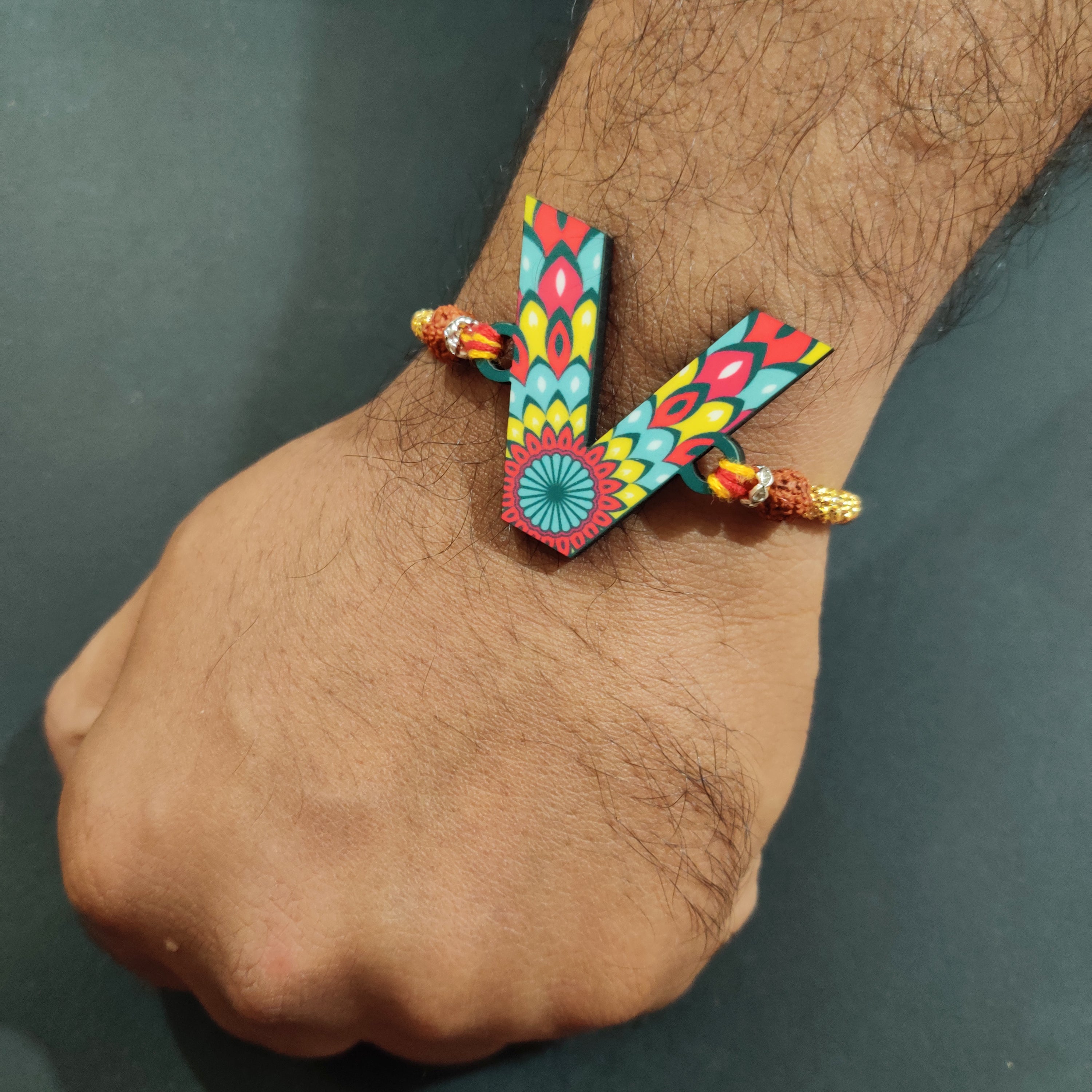 Indianvibez Alphabet V Wooden Rakhi - Kids Rakhi