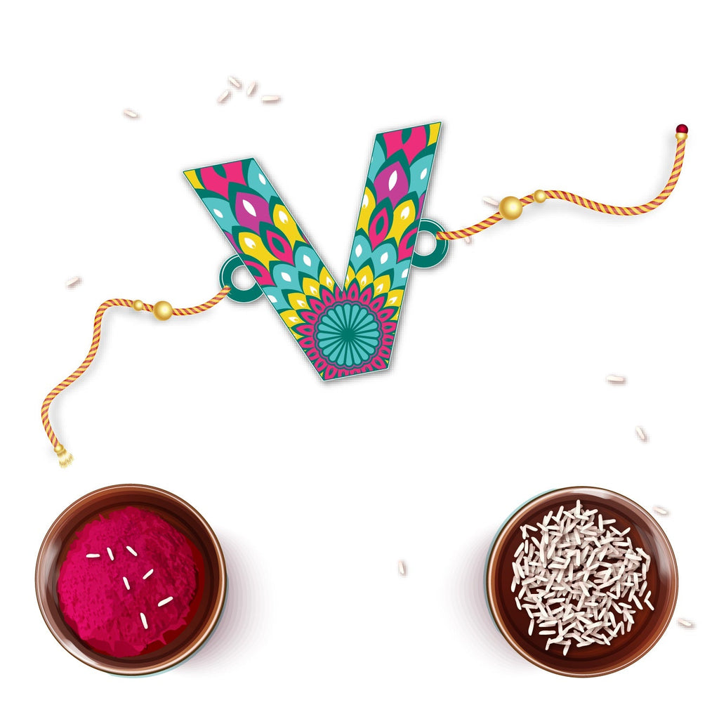 Indianvibez Alphabet V Wooden Rakhi - Kids Rakhi