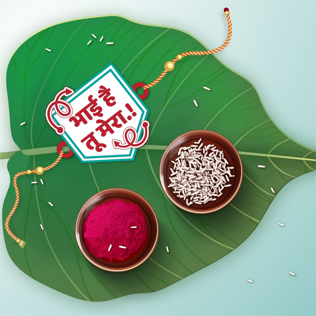 Indianvibez Bhai Hai Tu Mera Wooden Rakhi with Rudraksha, Quote Rakhi for Brother, Shop India - Kids Rakhi