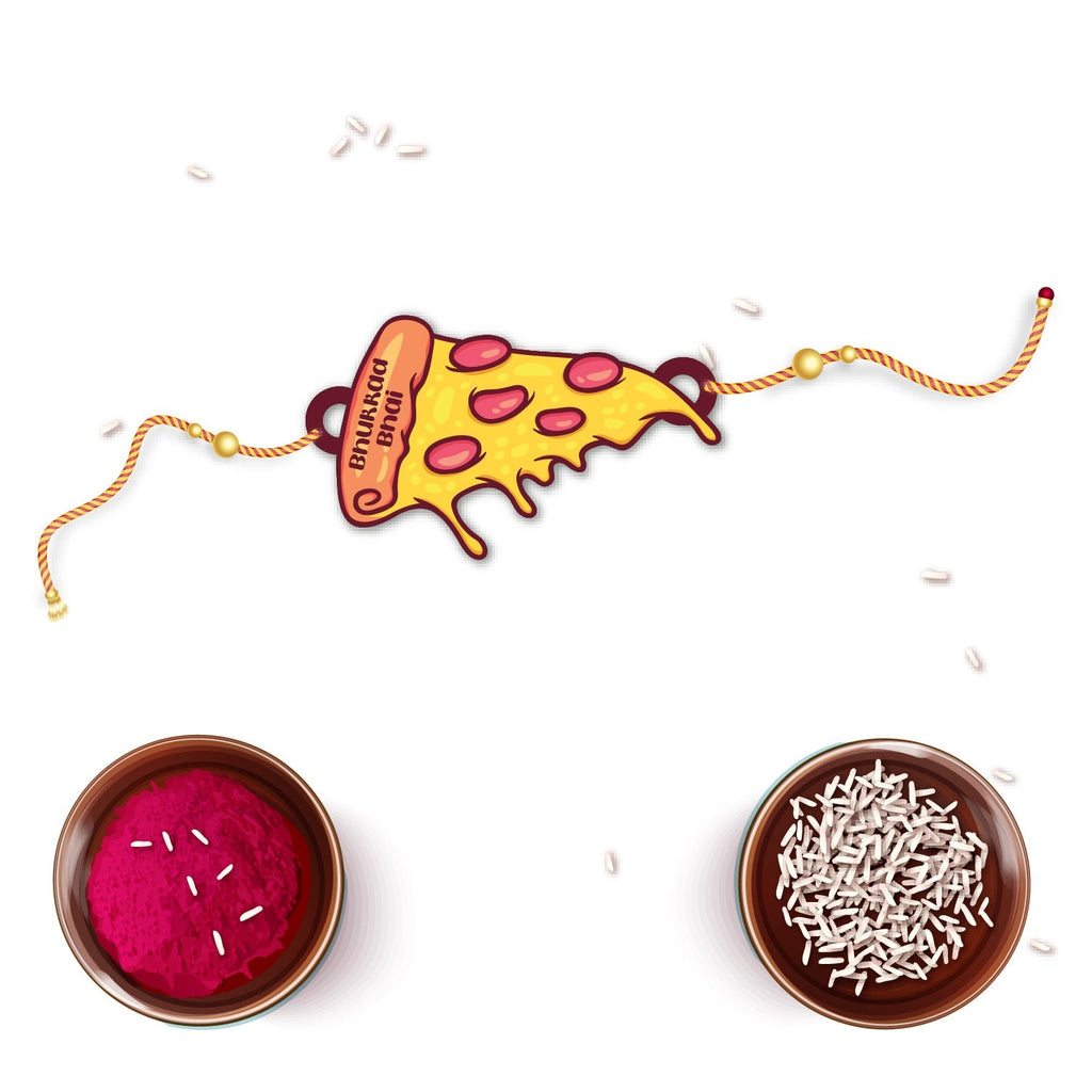 Indianvibez Bhukkad Bhai Pizza Wooden Rakhi with Rudraksha, Food Rakhi for Brother, Shop India - Kids Rakhi - Distacart