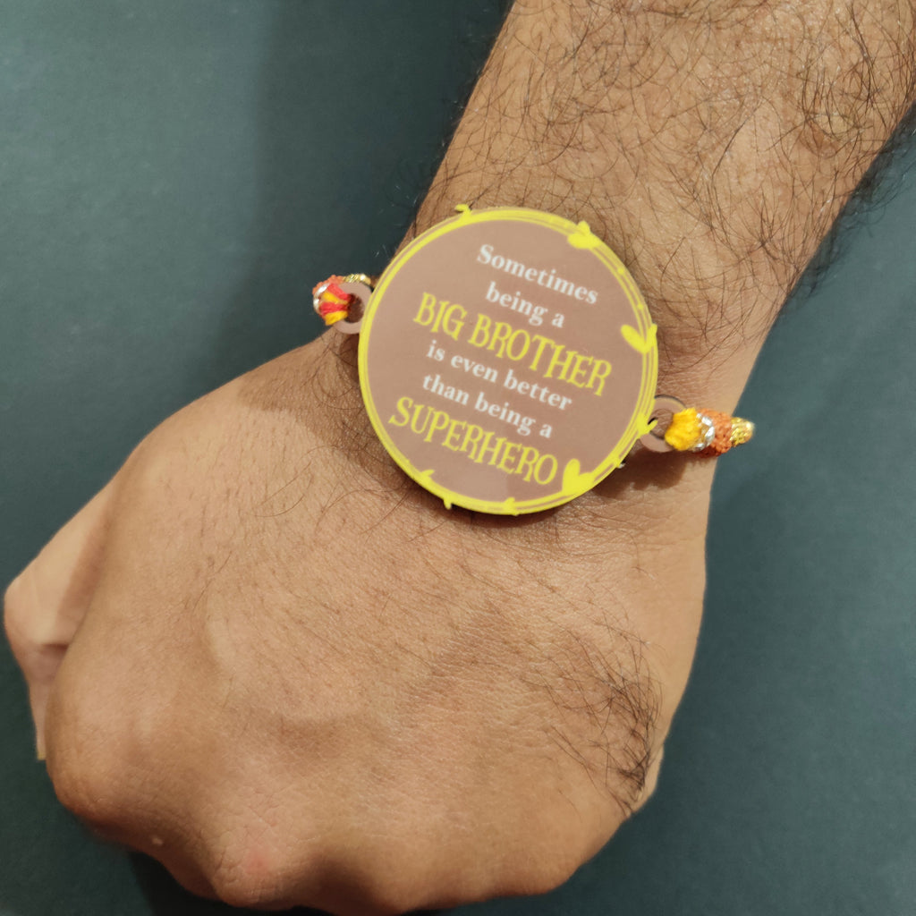 Indianvibez Big Brother Superhero Wooden Rakhi with Rudraksha, Unique Rakhi for Bhaiya, Shop India - Kids Rakhi - Distacart