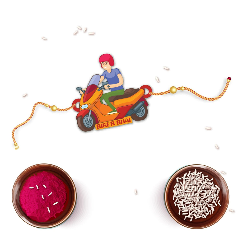 Indianvibez Biker Bhai Wooden Rakhi with Rudraksha, Motorcycle Rakhi for Bro, Shop India - Kids Rakhi - Distacart
