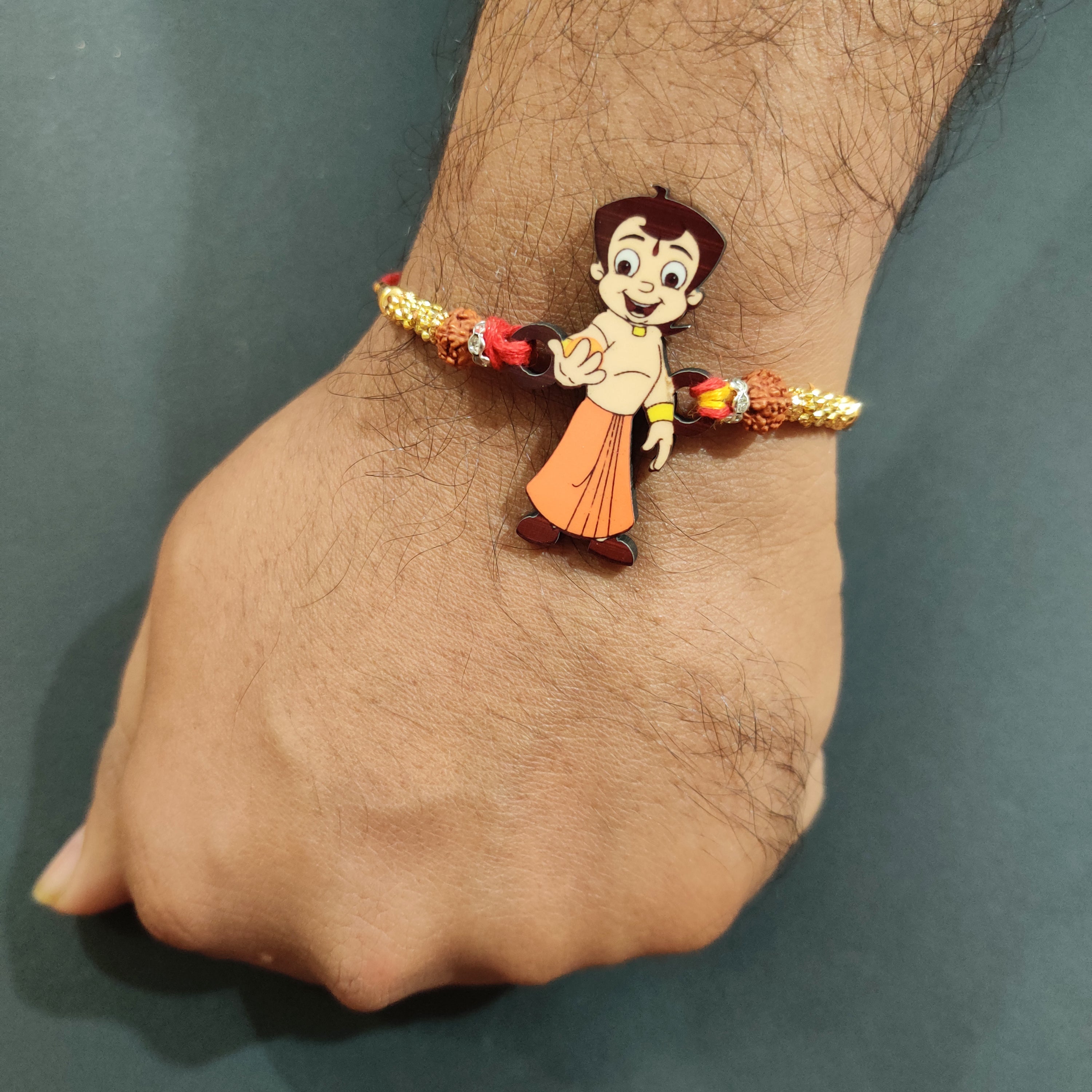 Indianvibez Chota Bheem Wooden Rakhi with Rudraksha, Cartoon Rakhi for Bro, Shop India - Kids Rakhi - Distacart