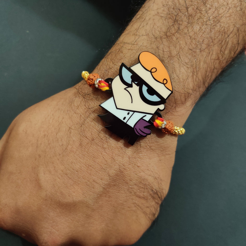 Indianvibez Dexter Wooden Rakhi with Rudraksha, Cartoon Rakhi for Bro, Shop India - Kids Rakhi - Distacart