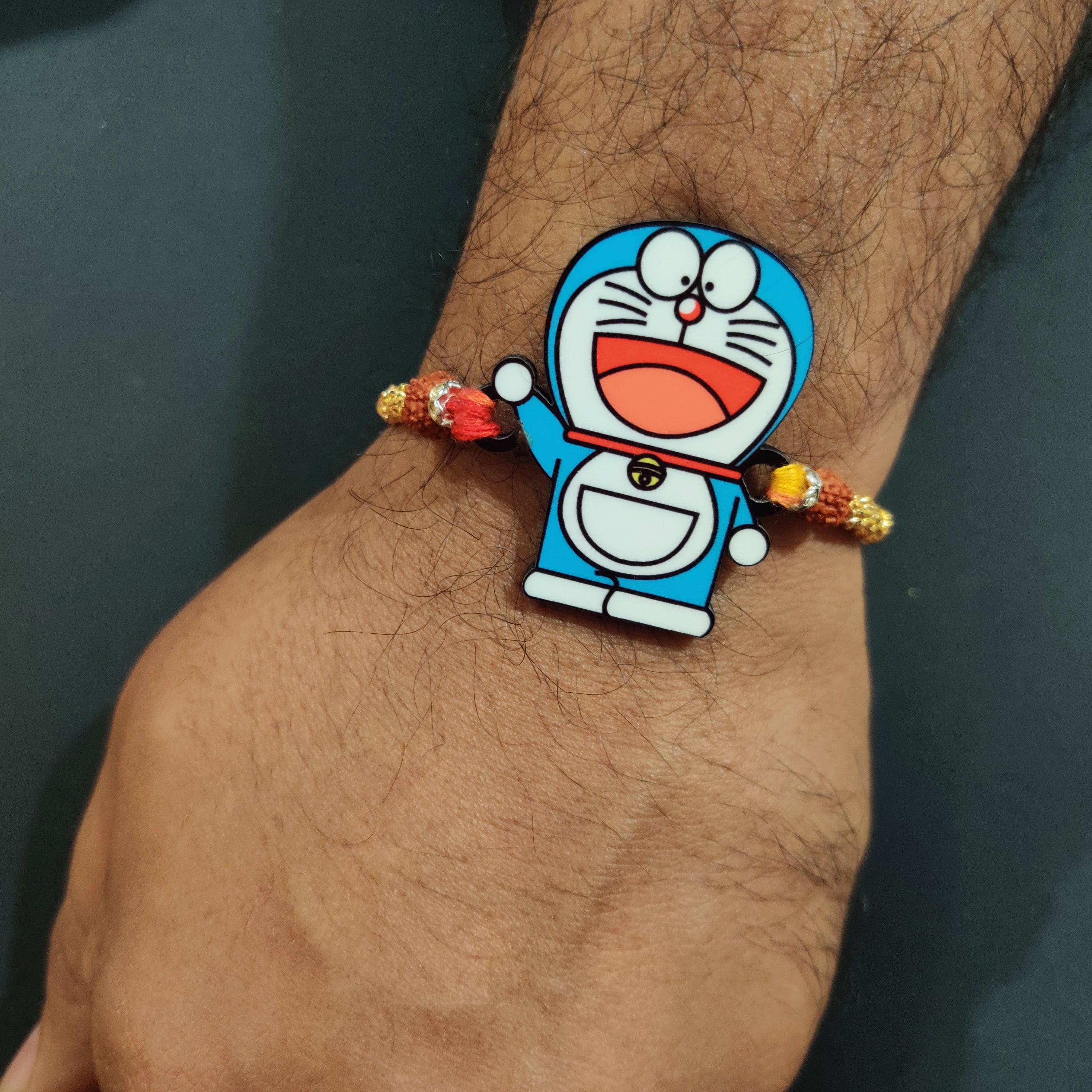 Indianvibez Doraemon Wooden Rakhi with Rudraksha, Cartoon Rakhi for Bro, Shop India - Kids Rakhi