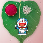 Indianvibez Doraemon Wooden Rakhi with Rudraksha, Cartoon Rakhi for Bro, Shop India - Kids Rakhi