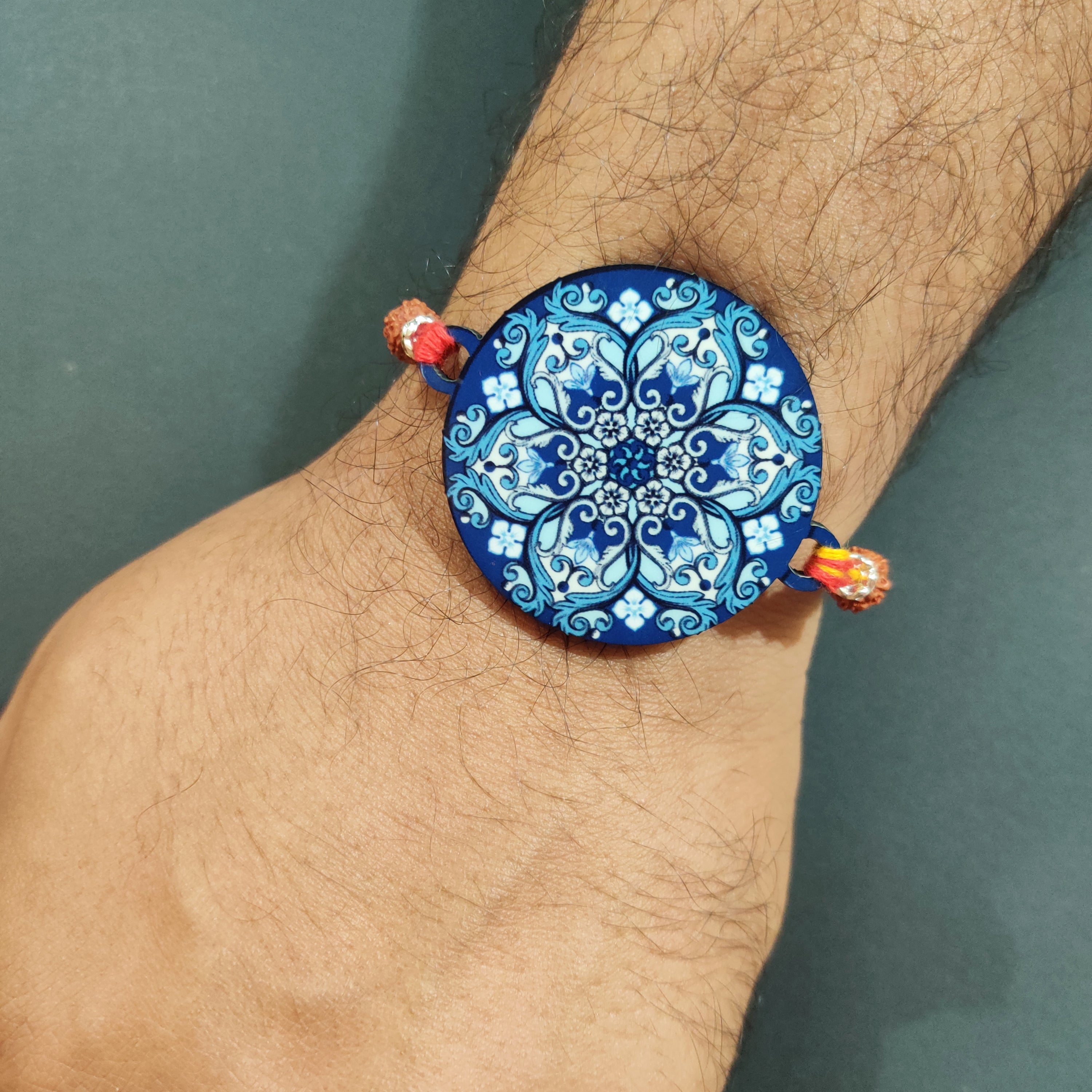 Indianvibez Ethnic Mandala Wooden Rakhi with Rudraksha, Divine Rakhi for Brother| - Kids Rakhi - Distacart