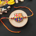 Indianvibez FC Barcelona Wooden Rakhi with Rudraksha, Barca Rakhi for Bro, Shop India - Kids Rakhi - Distacart