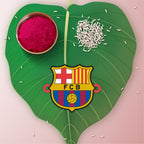 Indianvibez FC Barcelona Wooden Rakhi with Rudraksha, Barca Rakhi for Bro, Shop India - Kids Rakhi - Distacart