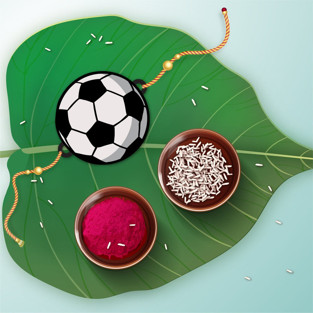 Indianvibez Football Wooden Rakhi with Rudraksha, Soccer Rakhi for Bro, Shop India - Kids Rakhi - Distacart