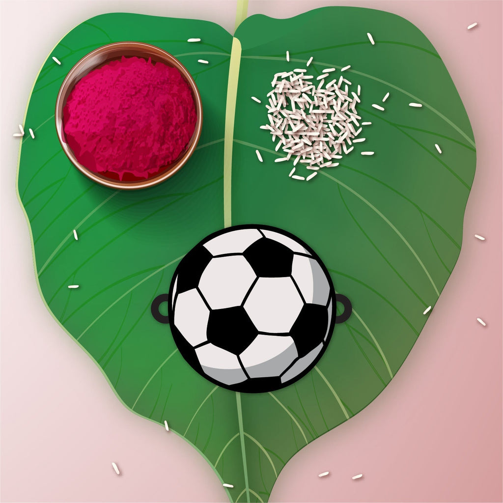 Indianvibez Football Wooden Rakhi with Rudraksha, Soccer Rakhi for Bro, Shop India - Kids Rakhi - Distacart